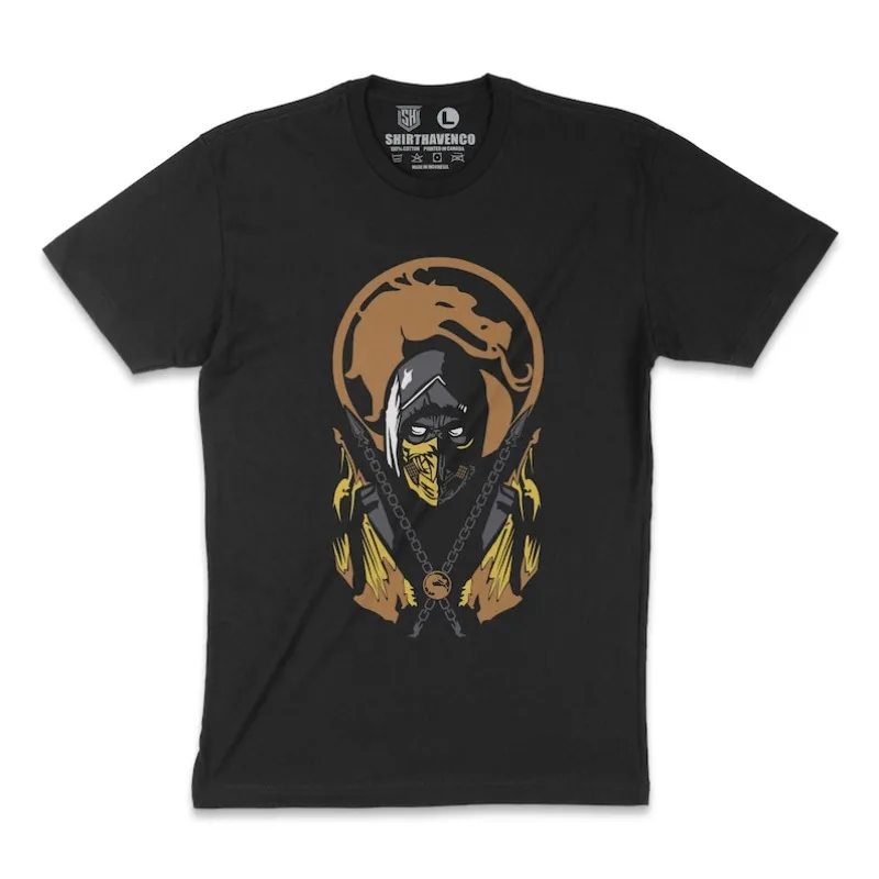 00012669 # A-Scorpion Mortal Kombat Camisa Mortal Kombat Scorpion Tee Scorpion Get Over Here Camisa MK Scorpion Graphic Tee Mortal K
