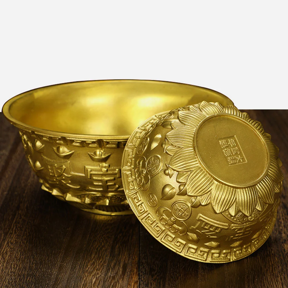 

12cm Brass Home Desktop Decoration Pot Bowl Vintage Treasure Basin Gold Decor Lucky Gift Home Office Decoration