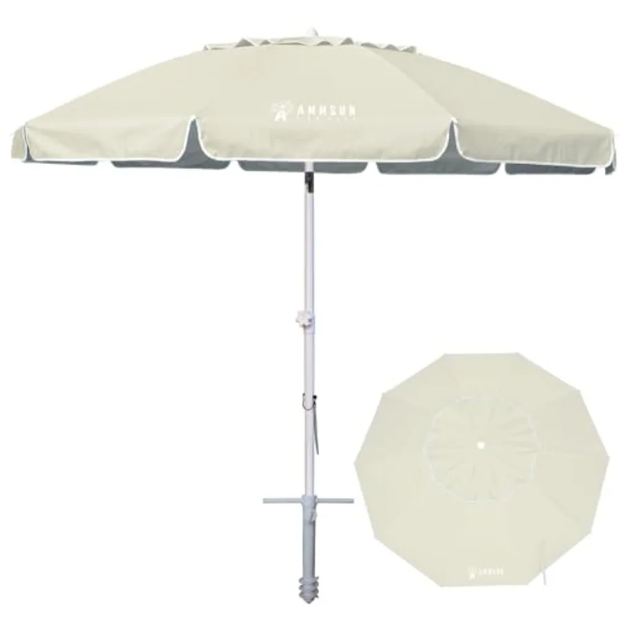 

Beach umbrella for outdoor use, polyester fabric, navy blue, UV 50+ protection with air vent, tilt function, sand anchor, heavy