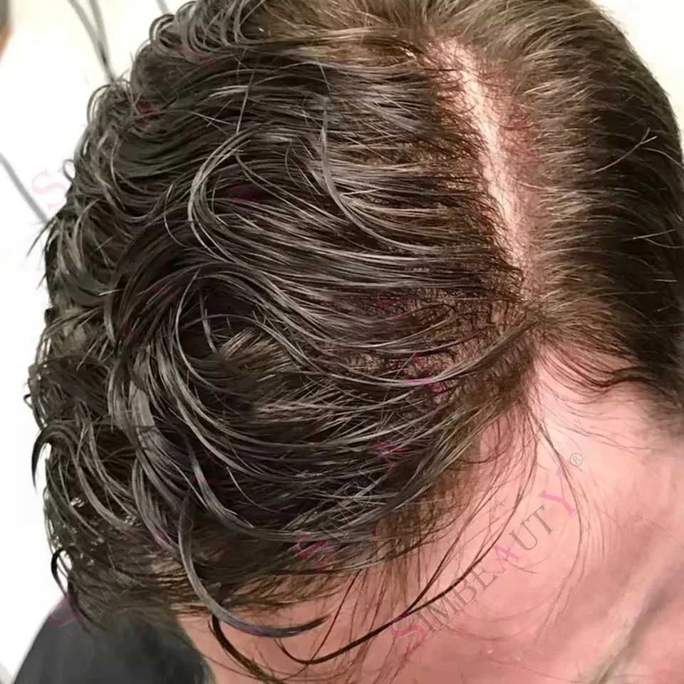 

Темно-коричневый мужской парик, реалистичный, плотность 80%, человеческие волосы, 0,02 мм, естественная линия роста волос, супер тонкая кожа, 1B20, 1B40, 1B65, серый, черный, протез