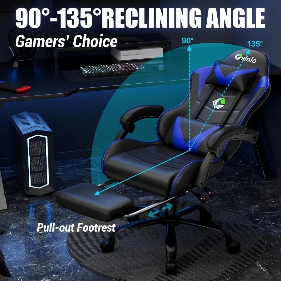 Gaming Chair with Footrest and Built-in Massager in Racing Style Design for Enhanced Lumbar Support High Back Reclining Office