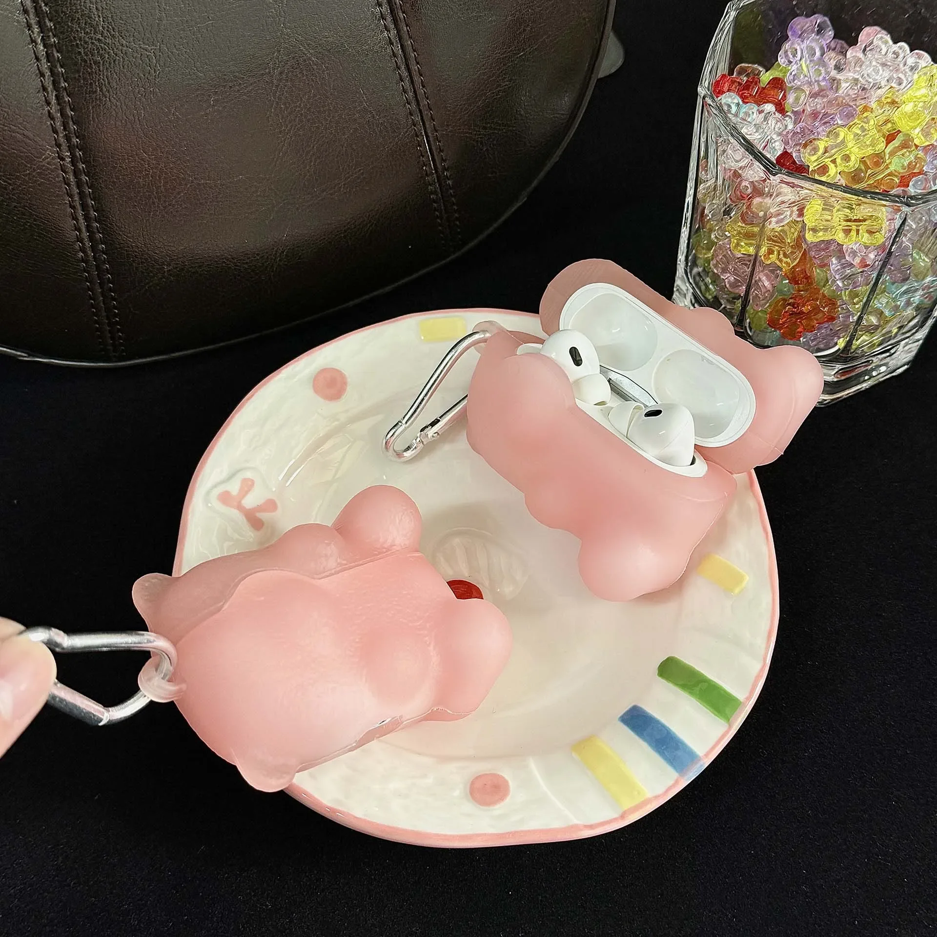 ピンクのAirPods1,2, 3 pro,pro2用の明るいクマのケース,Bluetoothイヤフォン用の充電ボックス,保護イヤホン用のケース