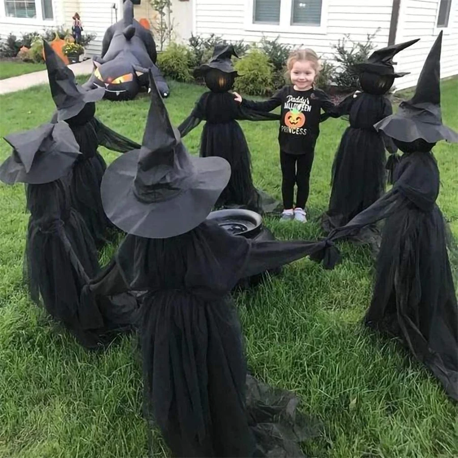 Halloween Decorations Outdoor Large Light Up Holding Hands Screaming Witches Scary Decor for Home Outside Yard Lawn