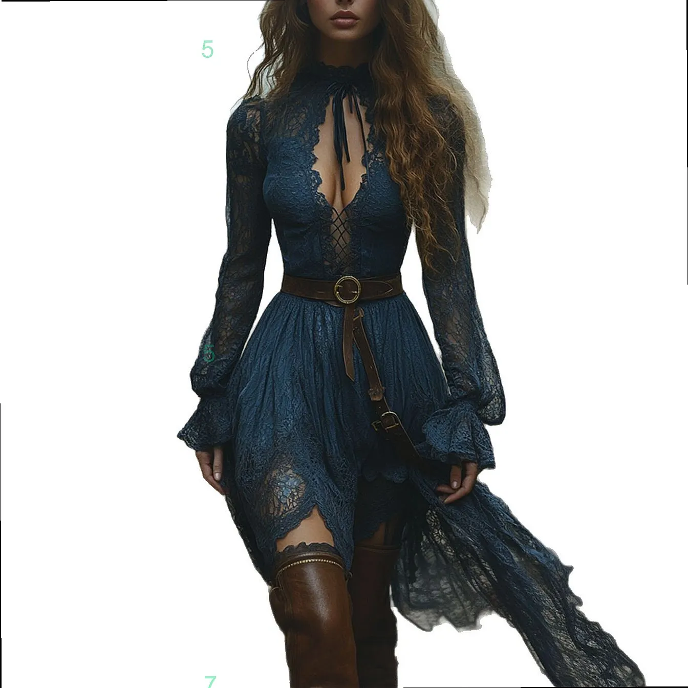 Vintage V Neck Lace Long Sleeve Dress Dresses Spring Summer Overall Jumpsuit Playsuit