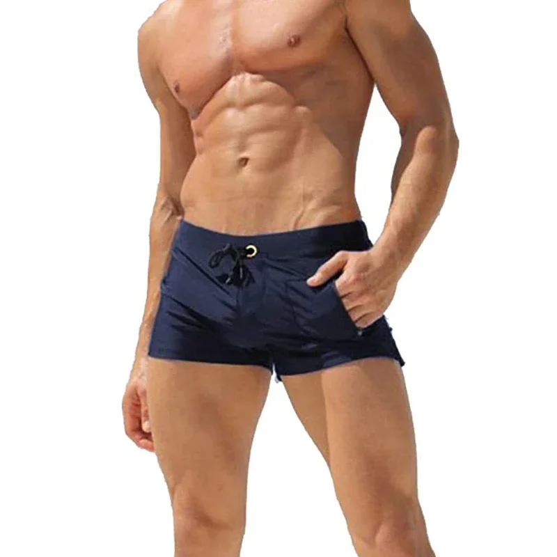 Mens Swim Trunk Swimwear with Zipper Pocket Bathing Suit Swimming Boxer Brief Square Leg Mesh Liner Board Shorts Swimsuits