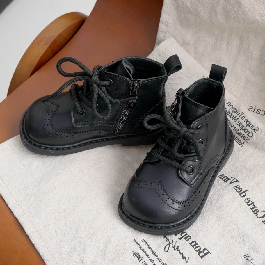 Claladoudou-Bottes de rinçage rétro pour enfants, marron uni, noir, semelle en caoutchouc, petits garçons, bottes d\'automne pour filles, mode