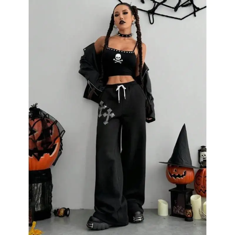 Calças de perna larga soltas femininas dstring cintura k sle nova chegada cross-border faion plus size retro ciwalk calças