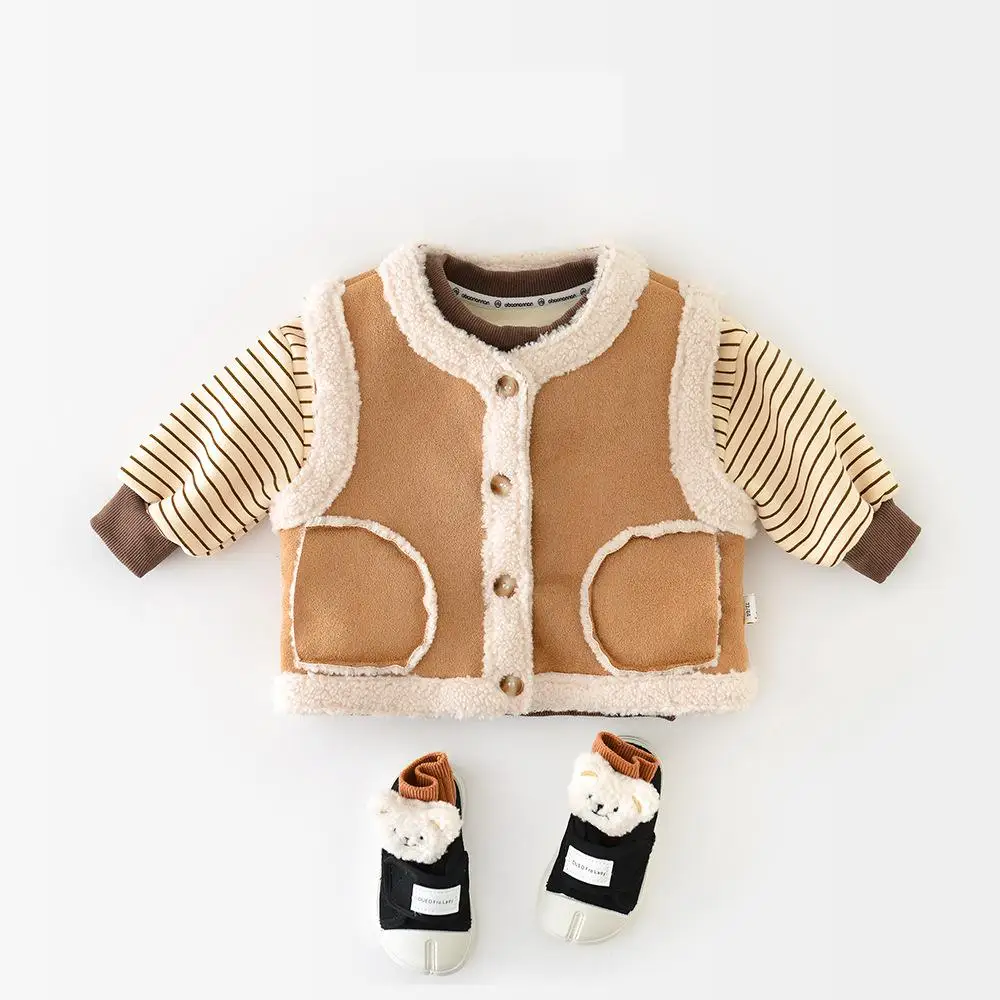 

2025 зимний новый детский флисовый теплый жилет для маленьких девочек, повседневное пальто без рукавов, бархатный толстый теплый жилет для маленьких мальчиков, кардиган