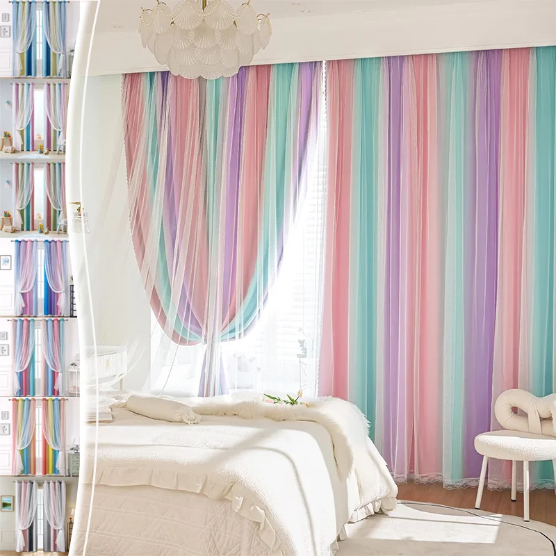 

1/2PCS Morandi Gradient Double Layer Curtain Star Hollow Out Blackout Curtain Rod Pocket Grommet Curtain for Living Room Kitchen