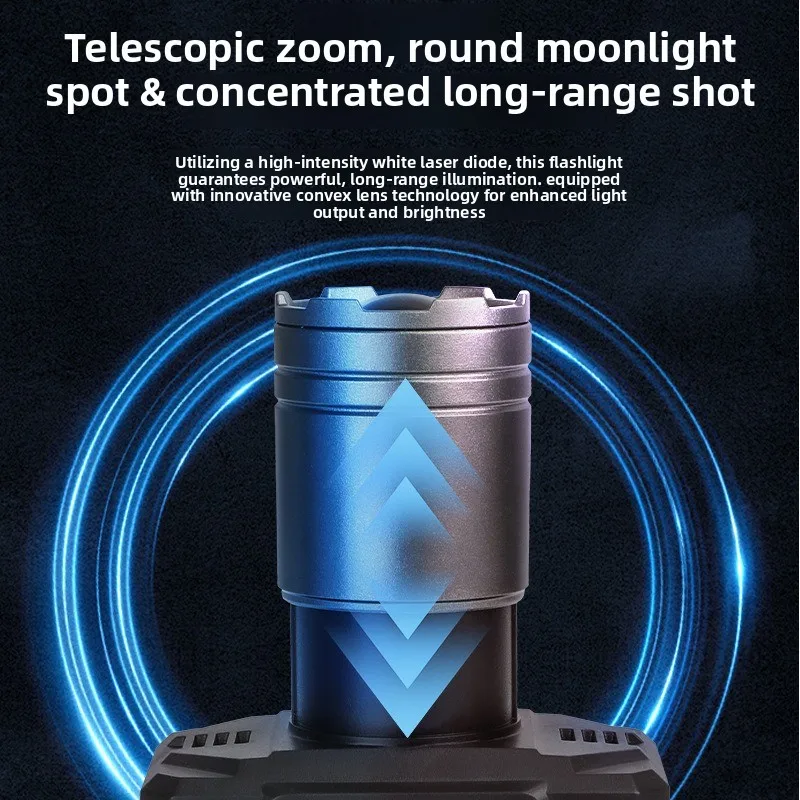 High-Power High-Brightness Night Fishing White Laser Flashlight: Long Battery Life, Rechargeable, Telescopic Dimming, Focusable