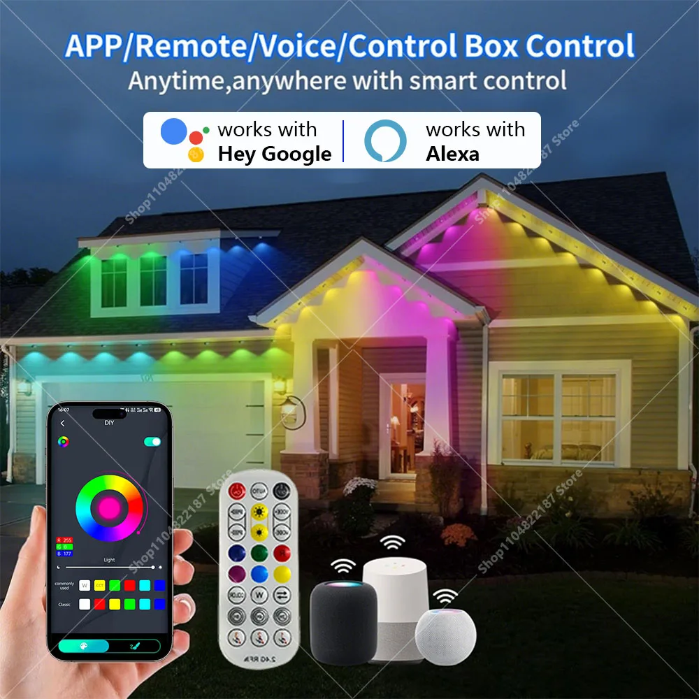 300FT الذكية RGB Eave أضواء التطبيق والعن بعد IP67 الدائم في الهواء الطلق LED سلسلة أضواء المنزل السنة الجديدة عيد الميلاد عيد ميلاد لتقوم بها بنفسك الإضاءة
