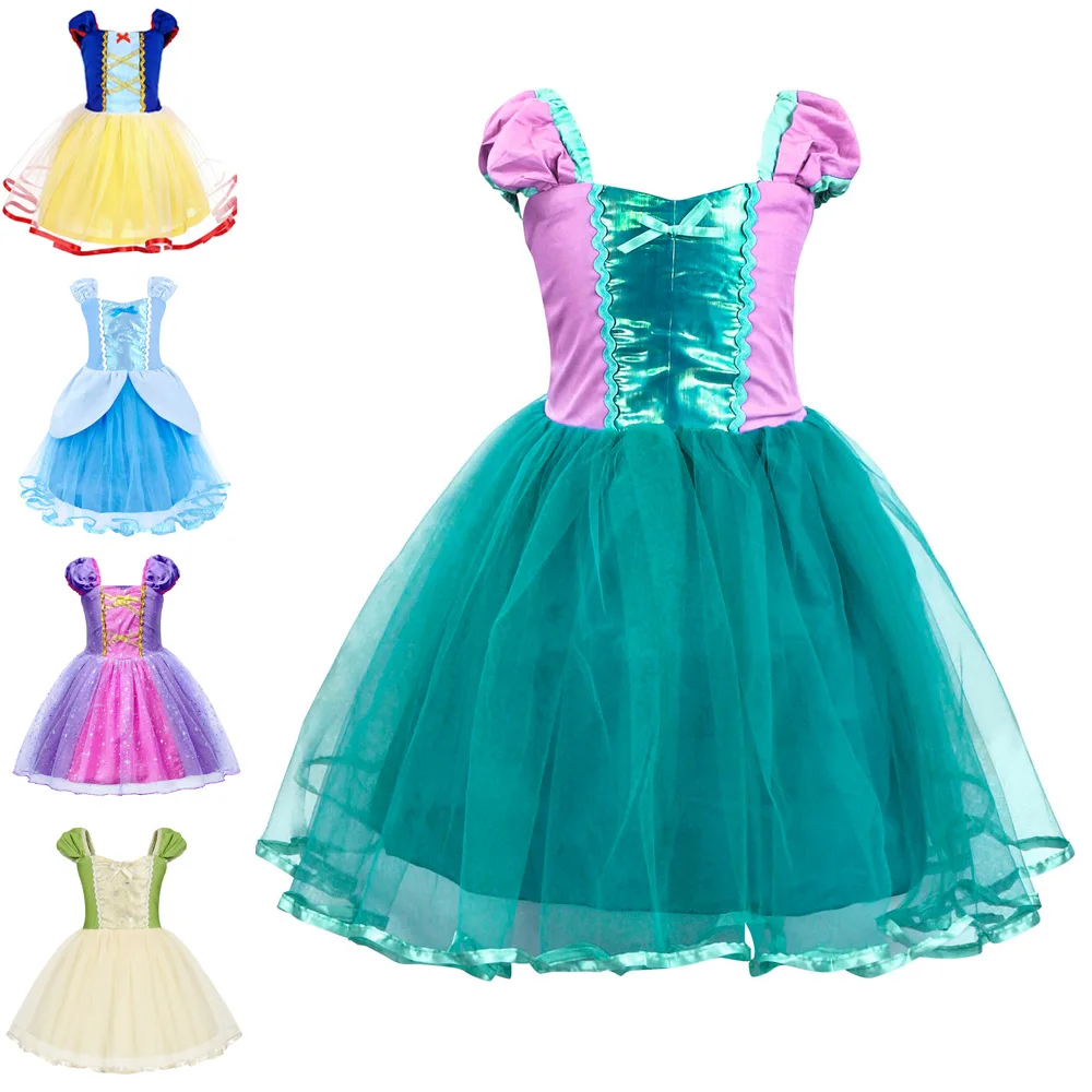 Jurebecia Snow White Princess Costume Cinderella Dress Up For Girls Kids Birthday Fancy Party Belle Outfit Rapunzel Cosplay