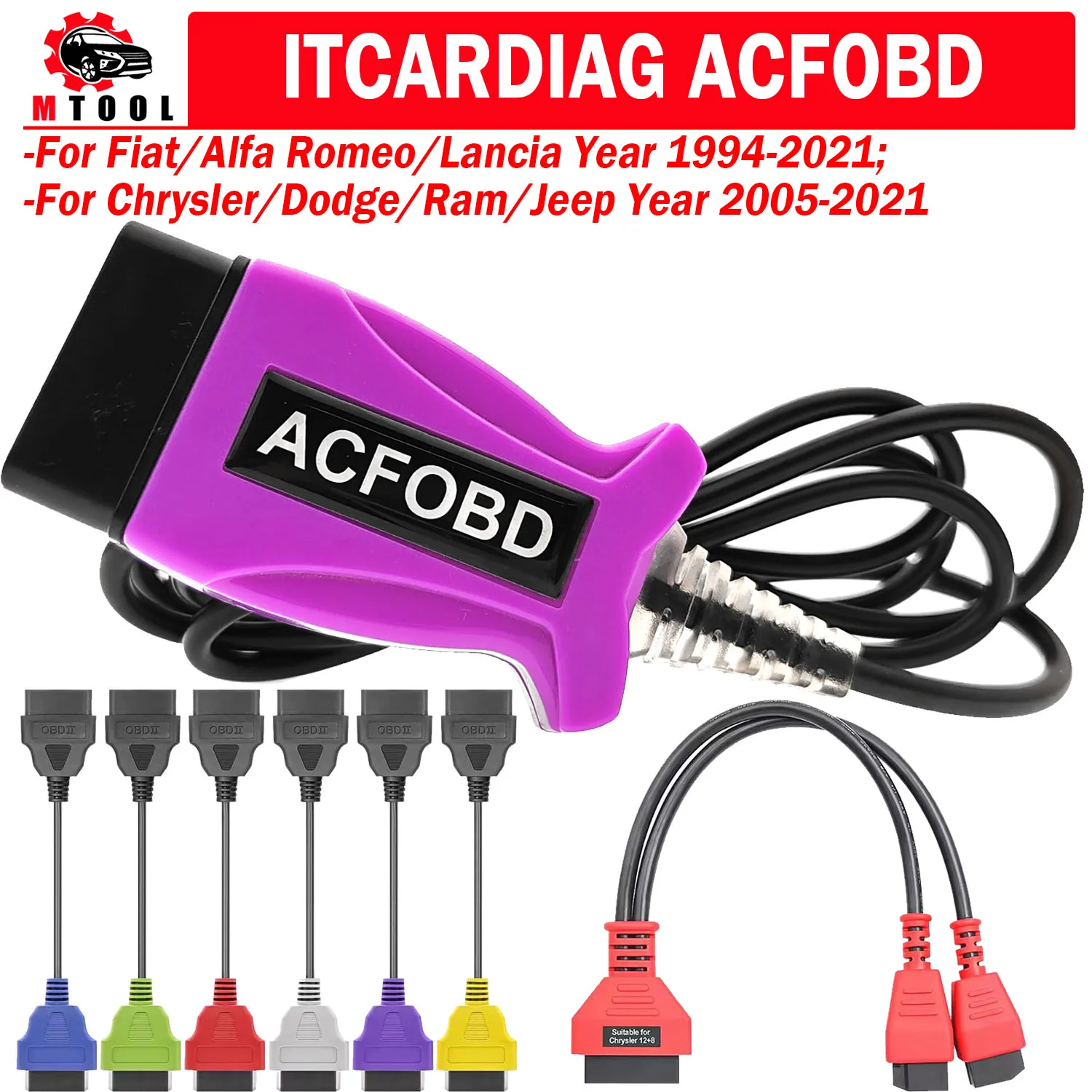 

ITCARDIAG ACFOBD OBD Scanner EcuScan for Fiat/Alfa/Romeo/Lancia/Dodge/Ram/Jeep/ Chrysler FCA 12+8+16Pin For ABS AIRBAG Cluster