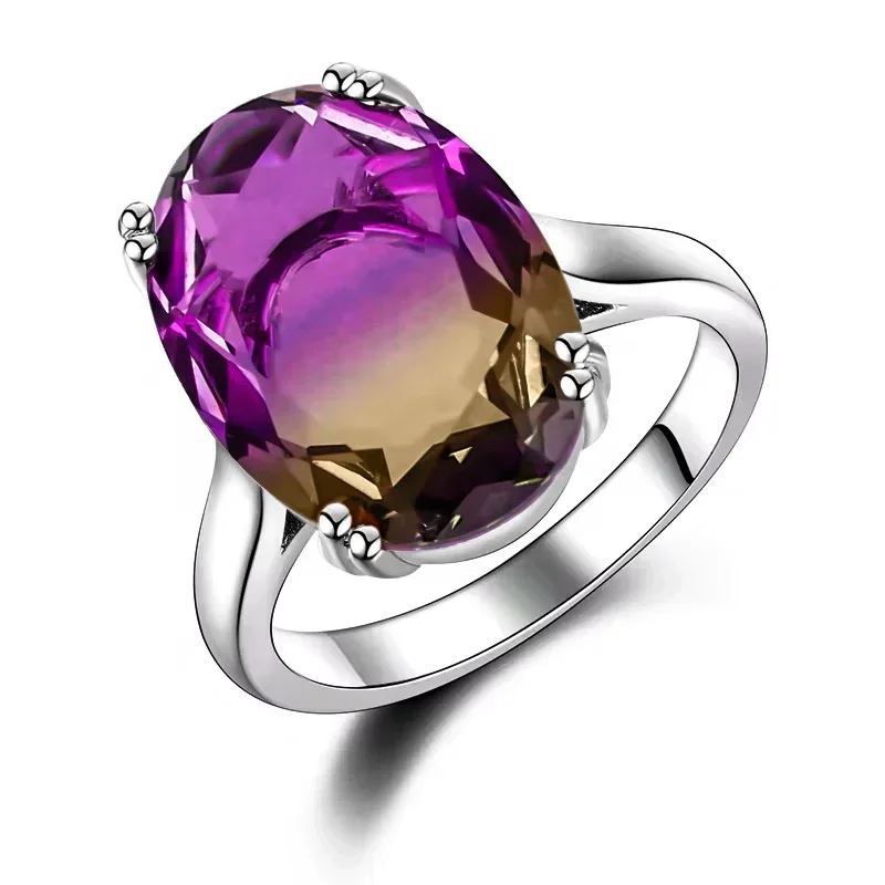 Fashion Oval Gradient Gemstone 13*18mm AAAAA Zircon Multicolor Tourmaline Ring Engagement Party Jewelry Gift for Women