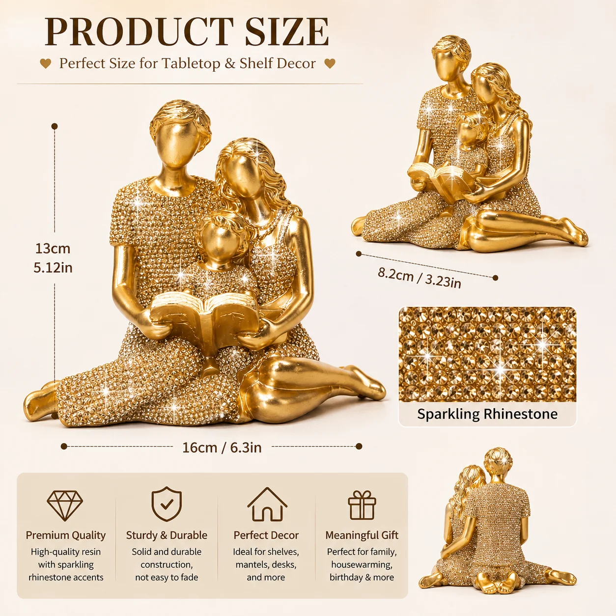 Gold Family Reading Resin Figu - Resin Art Table Top ulasan dan harga