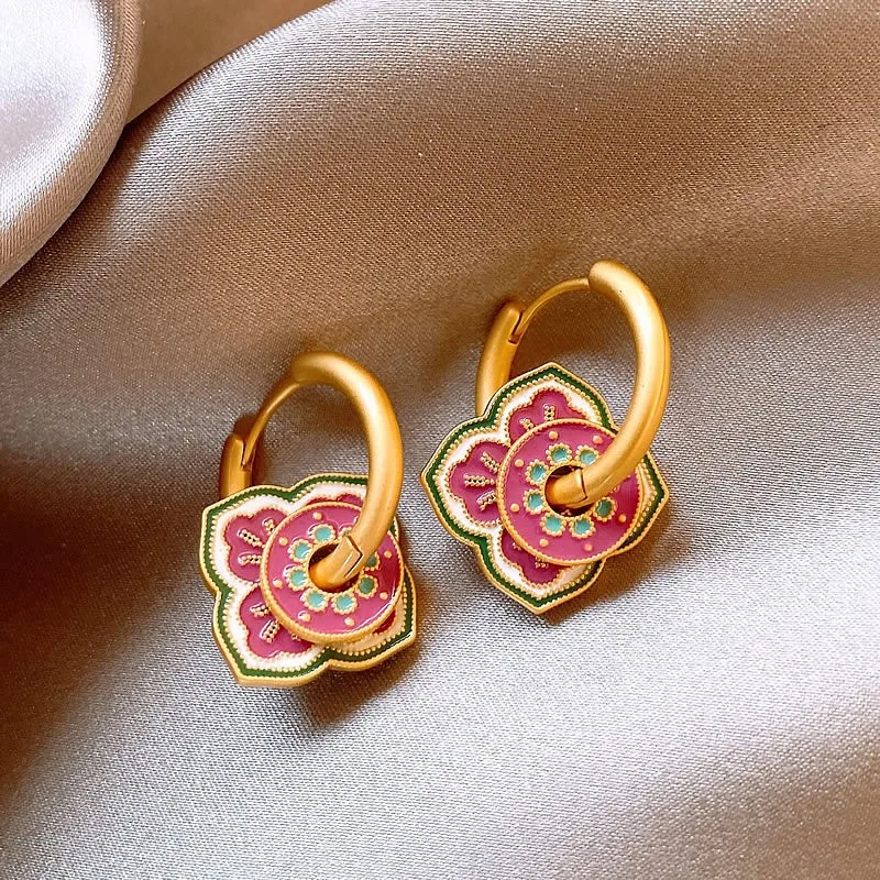 Moderne Boho Schmuck Elegante Temperament Farbe Blume Tropfen Ohrringe Für Frauen Weibliche Geschenke Zarte Design Ohr Zubehör