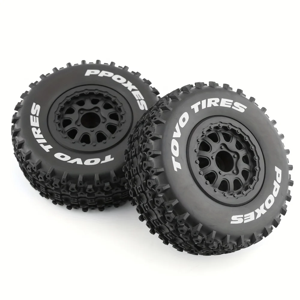 GLOBACT RC สั้นยางรถบรรทุก All Terrain สําหรับ 1/10 TRAXXAS Slash 4X4 HuanQi 727 ARRMA SENTON 3S Losi Ford Raptor Baja Rey (สีดํา)