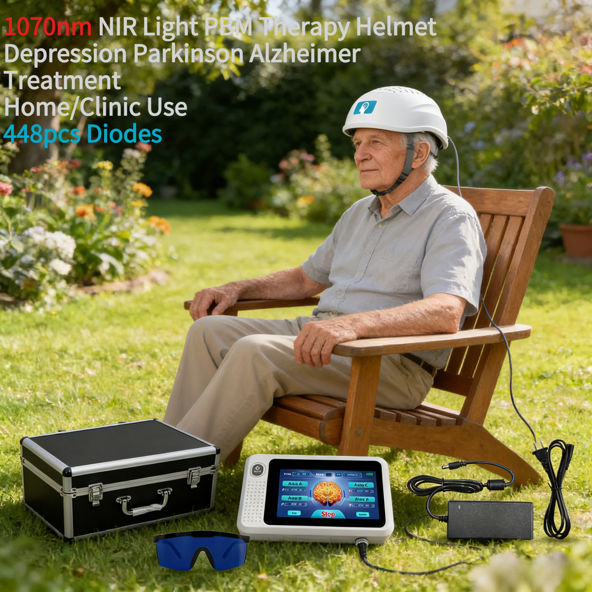 Frovab New Photobiomodulation Therapy 1070nm NIR PBM Brain Helmet 448 Diodes Non-invasive Brain Stimulation Device for Stroke