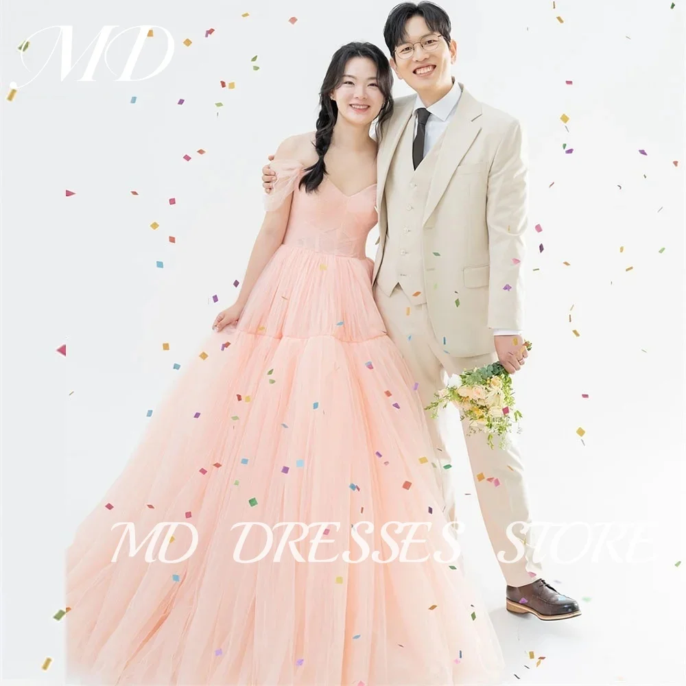 

MD Sweetheart Pink Wedding Dresses Korea Photoshoot Vintage Tulle Off Shoulder Floor-Length Corset Customized Wedding Party Gown
