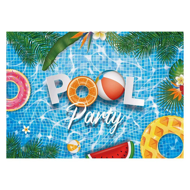 

7X5FT/220X50cm Hawaii Swimming Pool Theme Background Fabric For Photography Children's Birthday Photo Banner Backdrops, Durable