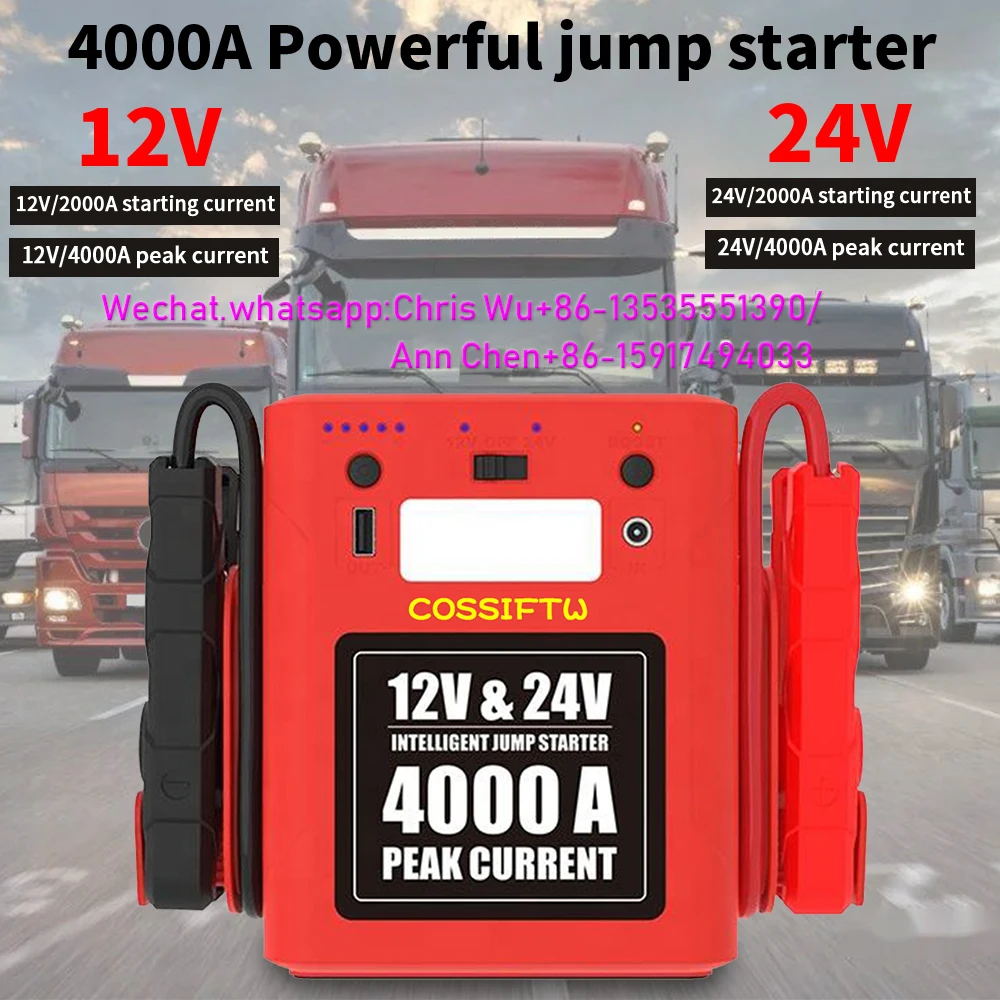 COSSIFTW Power Bank 4000 Amp Lithium-ion Battery Car Booster Starting Device 12V/24V Portable Emergency Jump Starter