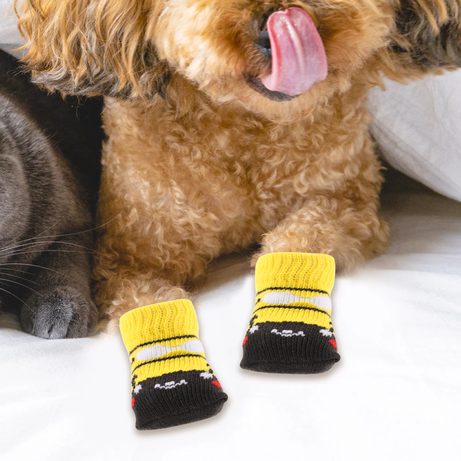 

4Pcs Non-Slip Dog Socks Winter Warm Small Paw Protectors Soft Supple Cotton Breathable Socks Dog Paw Protectors