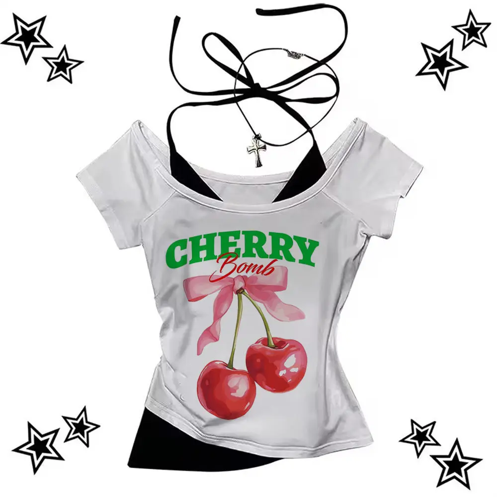 

Cherry Y2k crop top Streetwear cropped cute gyaru 2000s Aesthetic Grunge harajuku woman tees