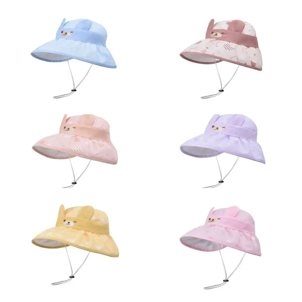 Empty Top Children Sun Visor Hat Lovely Bear Solid Color Kids Bucket Cap Big Brim Kids Sunscreen Hat Outdoor