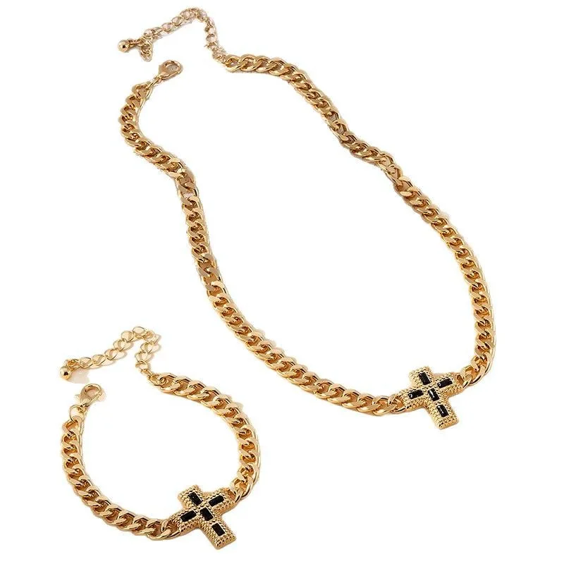 

Модный комплект украшений: ожерелье и браслет для женщин, с циркониевым крестом, цепочка, не тускнеющий набор украшений для повседневной носки и вечеринок, подарки
