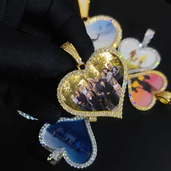 Hip Hop Heart Locket Necklace with Photo Custom Iced Out Jewelry 22/40/50/66mm Blank Heart Photo Frame Pendant Jewelry Gift 