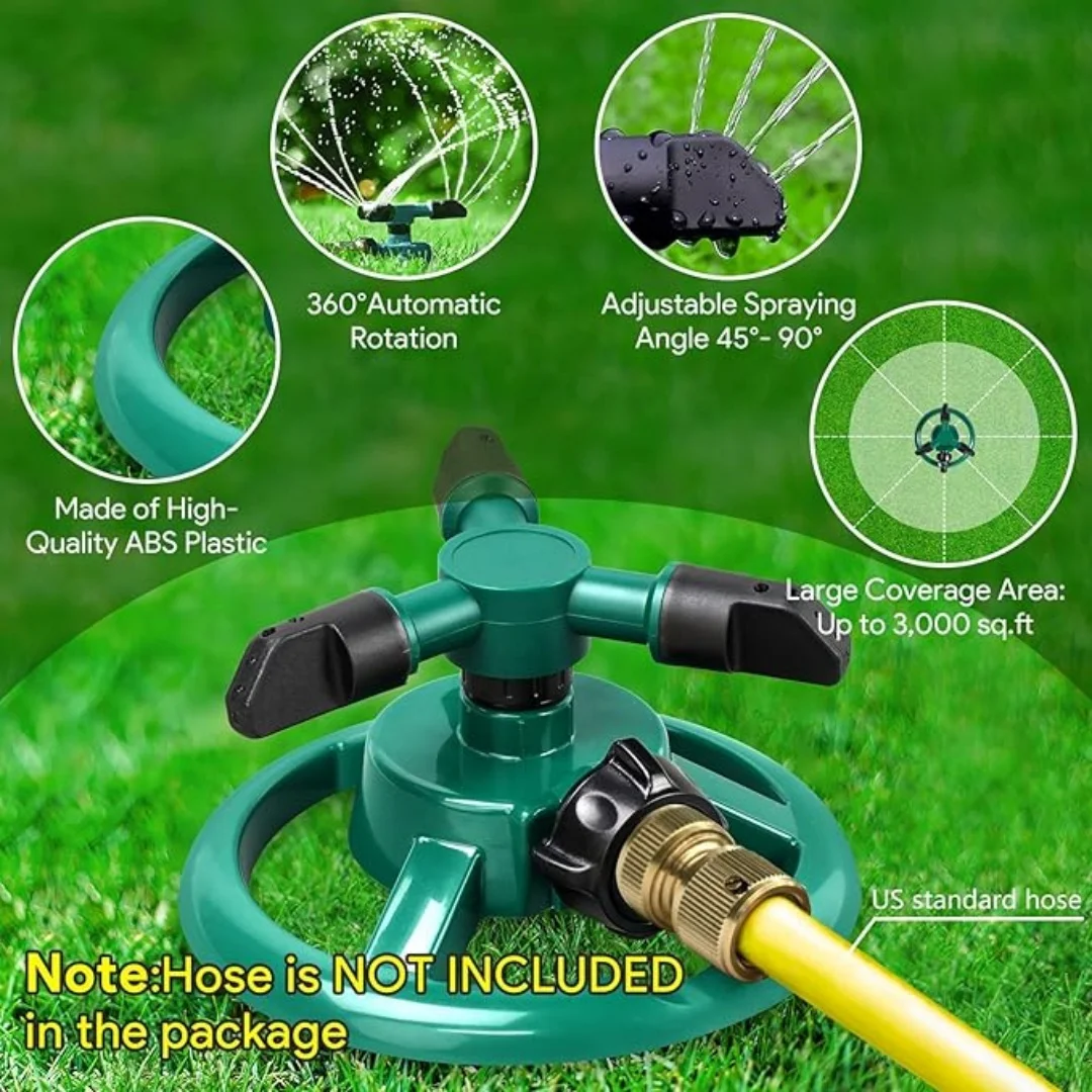 360-Grad-drehbarer Sprinkler, kleiner Scheibensprinkler für den Rasen im Innenhof, dreizackiger drehbarer großflächiger Sprinkler aus Kunststoff – Detail 2