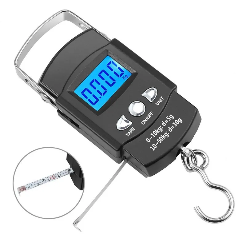 

20pcs Portable Portable Luggage Scale, 50kg Hook Fishing Scale With Tape Measure, Shopping Vegetable Scale, Hook