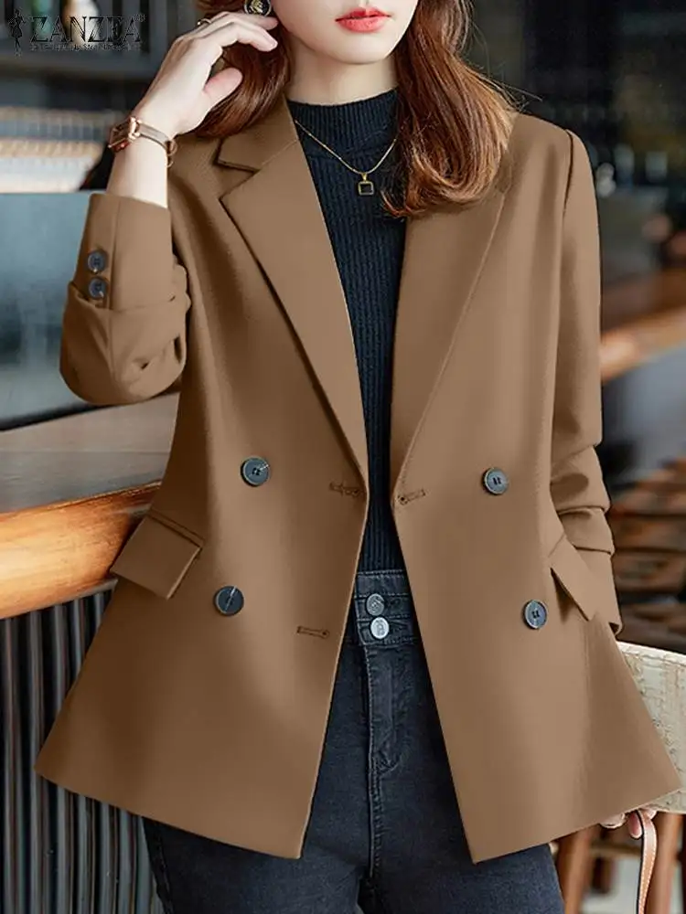 Fashion Solid OL Work Suits Coats 2024 ZANZEA Women Blazer Casual Loose Outwear Elegant Laple Neck Long Sleeve Jackets Oversize