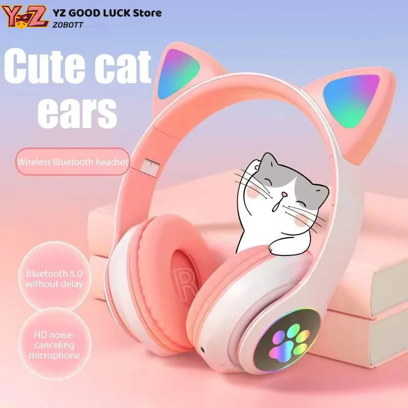 

Wireless Headphones Cat Ears Bluetooth Earphones Stereo Music Earbuds Bluetooth Sports Gaming Headset with Mic for Phones