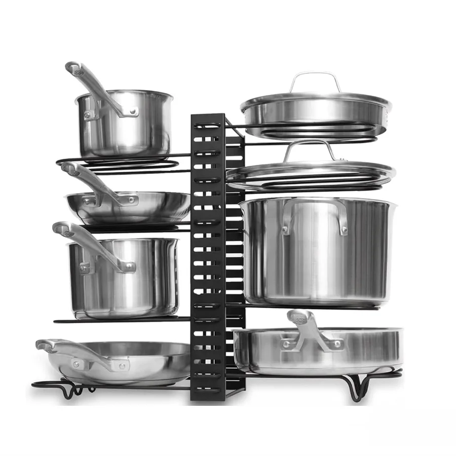 5/8 Tiers Adjustable Pots and Pans Organizer Rack 3 DIY Methods Heavy Duty Metal Pans Pots Lids Storage Holder Rack For Kitchen