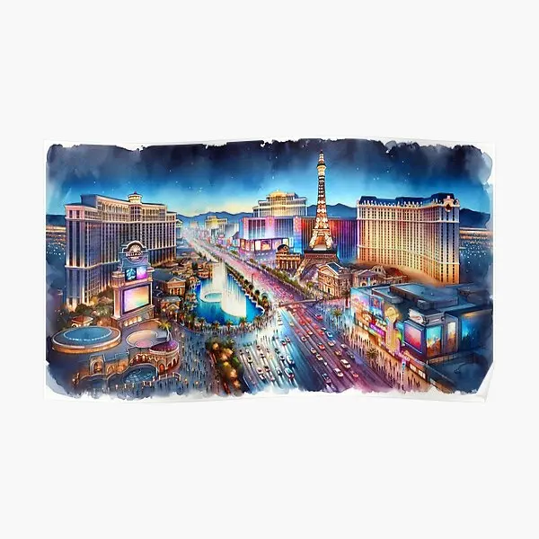 Las Vegas At Night  Poster Print Room Mural Vintage Funny Painting Picture Modern Wall Decoration Art Home Decor No Frame