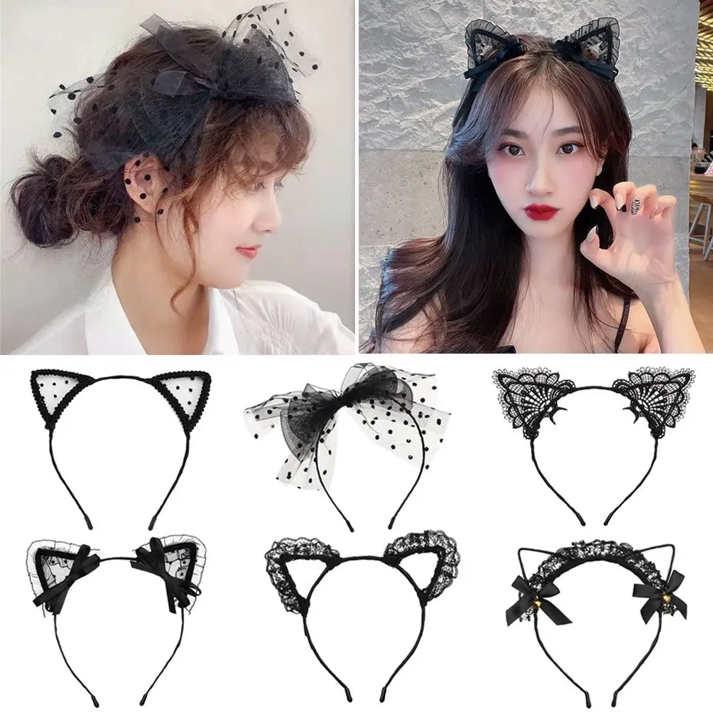 Cute Lace Black Cat Ears Headband Women Girls Hair Hoop Party Decoration Sexy Lovely Cosplay Halloween Costume Hair Accessories