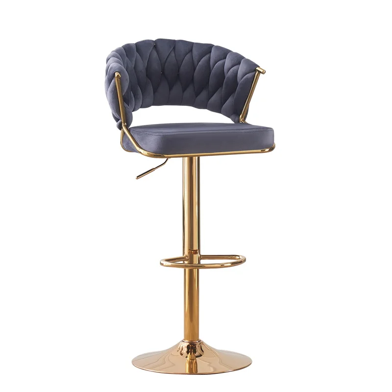 

China Manufacture Kitchen Flannel Bar Stool Chair Metal Frame Velvet Nodic Bar Chair High Chair