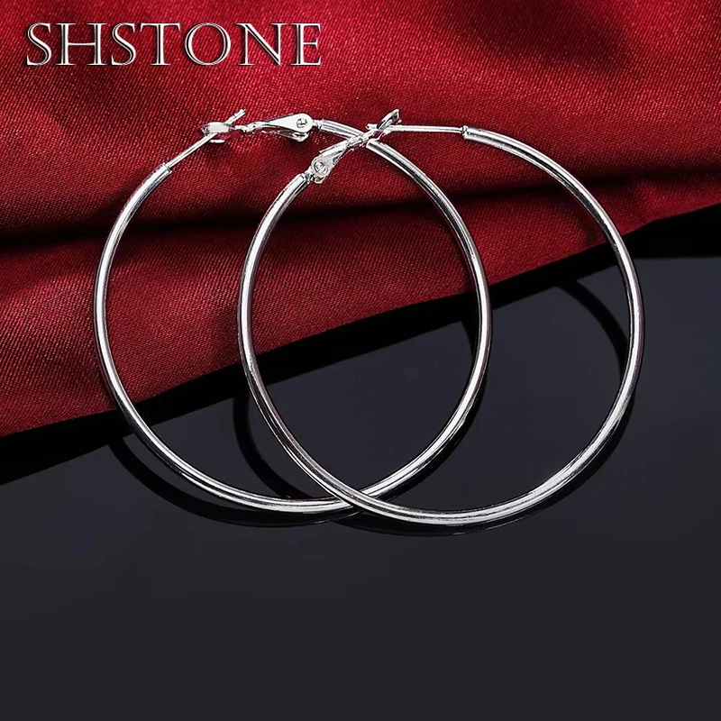 

SHSTONE 925 Sterling Silver Women's 50/60/70/80MM Round Big Hoop Earrings 2024 Wedding Fashion Jewelry For Women Christmas Gifts