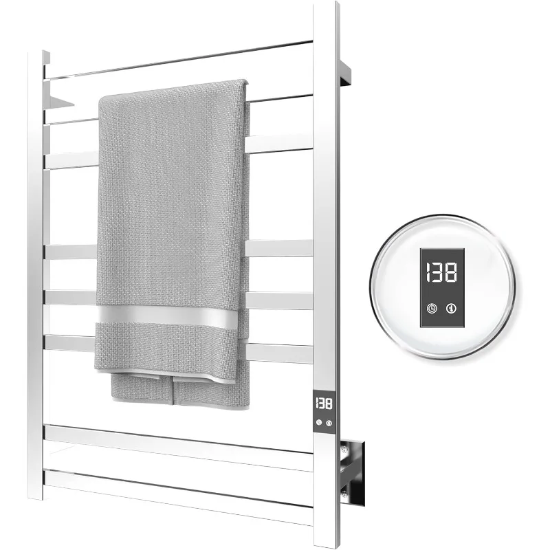 Premium 8-Bar Towel Warmer - Fast Heating, Auto Shut-Off Timer, LED Display Panel - Hardwired or Plug-in Options