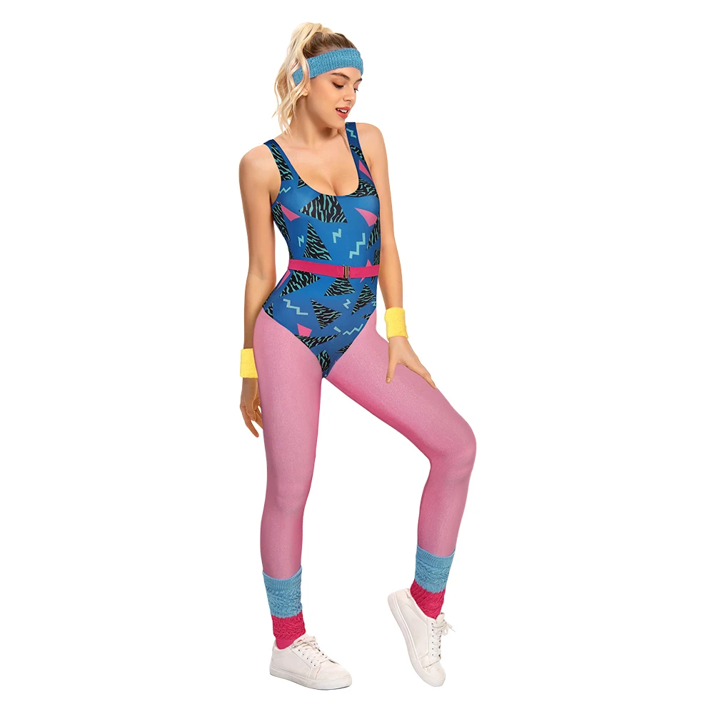 Mono Retro Hippie de los años 80 y 90 para mujer, traje de Cosplay de Hip Hop, ropa deportiva, diadema Medival de fantasía, traje de Carnaval de Halloween