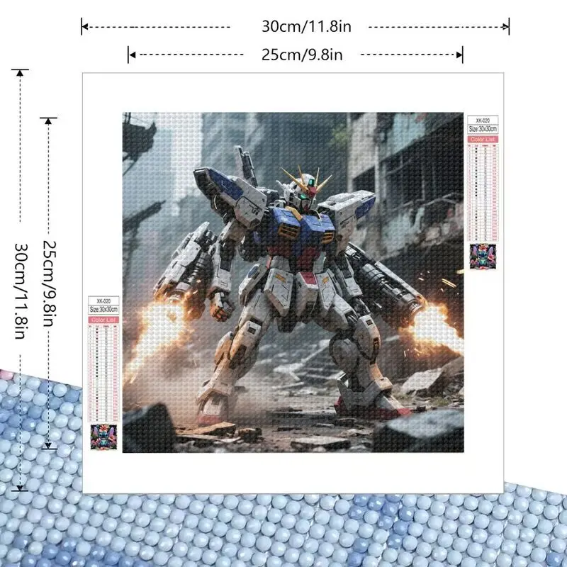 1개 5D DIY 다이아몬드 페인팅 키트, 건담 메카 로봇 전사 애니메이션 피규어 액션 SF 전투 장면 풀 드릴 라운드 다이아몬드 아트