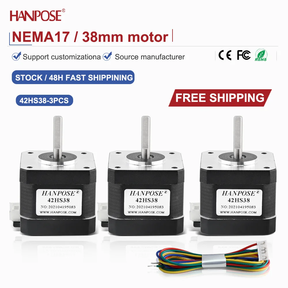 NEMA17 3PCS 42HS38 stepper motor 0.4N.m 1.5A two-phase four wire 3D printing accessories motor manufacturer direct sales NEMA17