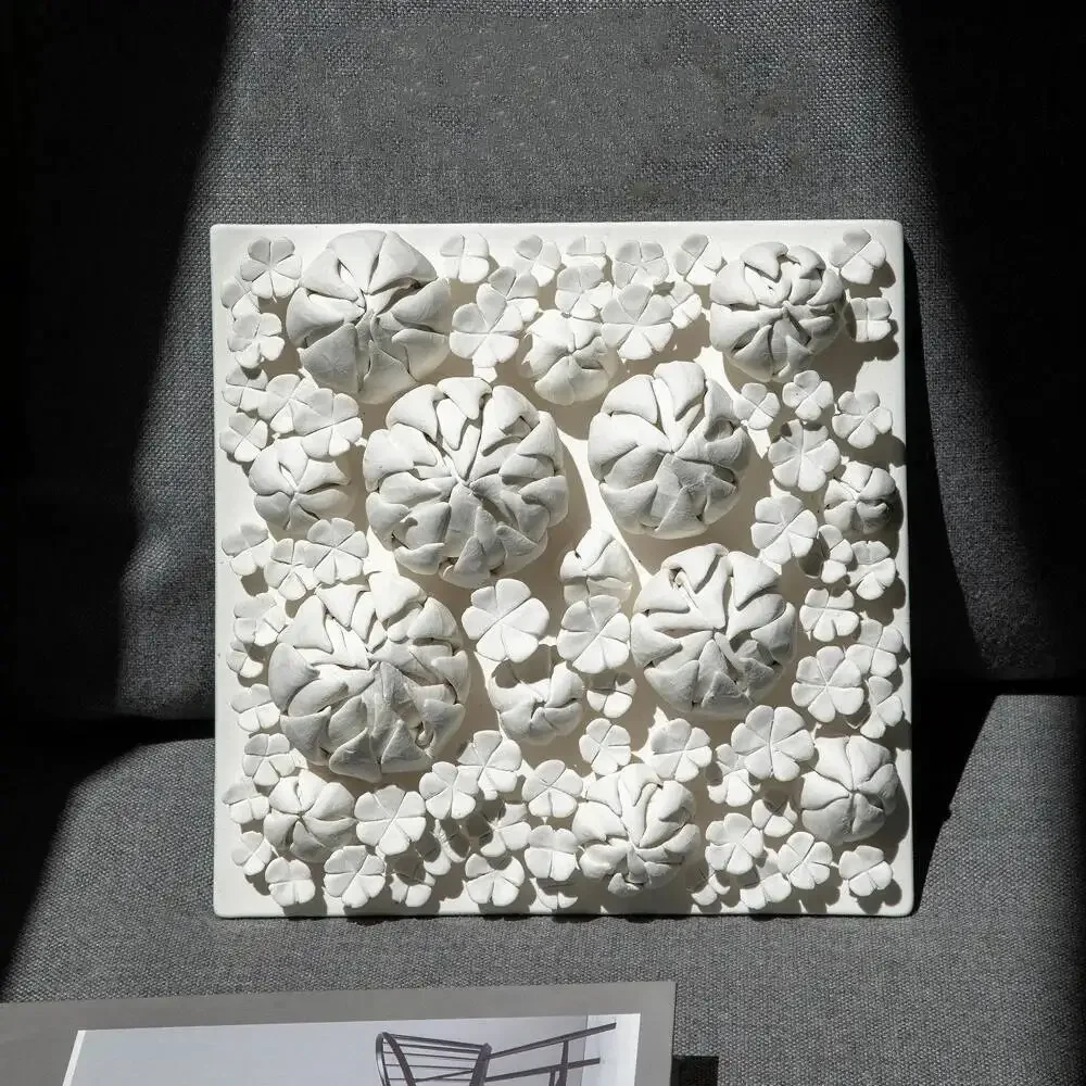 Creative Handmade Porcelain Panel Painting Embossed Bud Background Wall Decoration Accessories Craft Painting Pendant