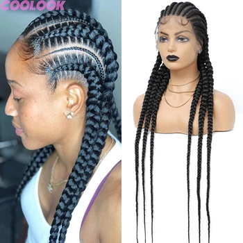 Cornrow Braided 360 Full Lace Wig Super Long Knotless Lace Front Braids Wig with Baby Hair 36'' Synthetic Braid Lace Frontal Wig
