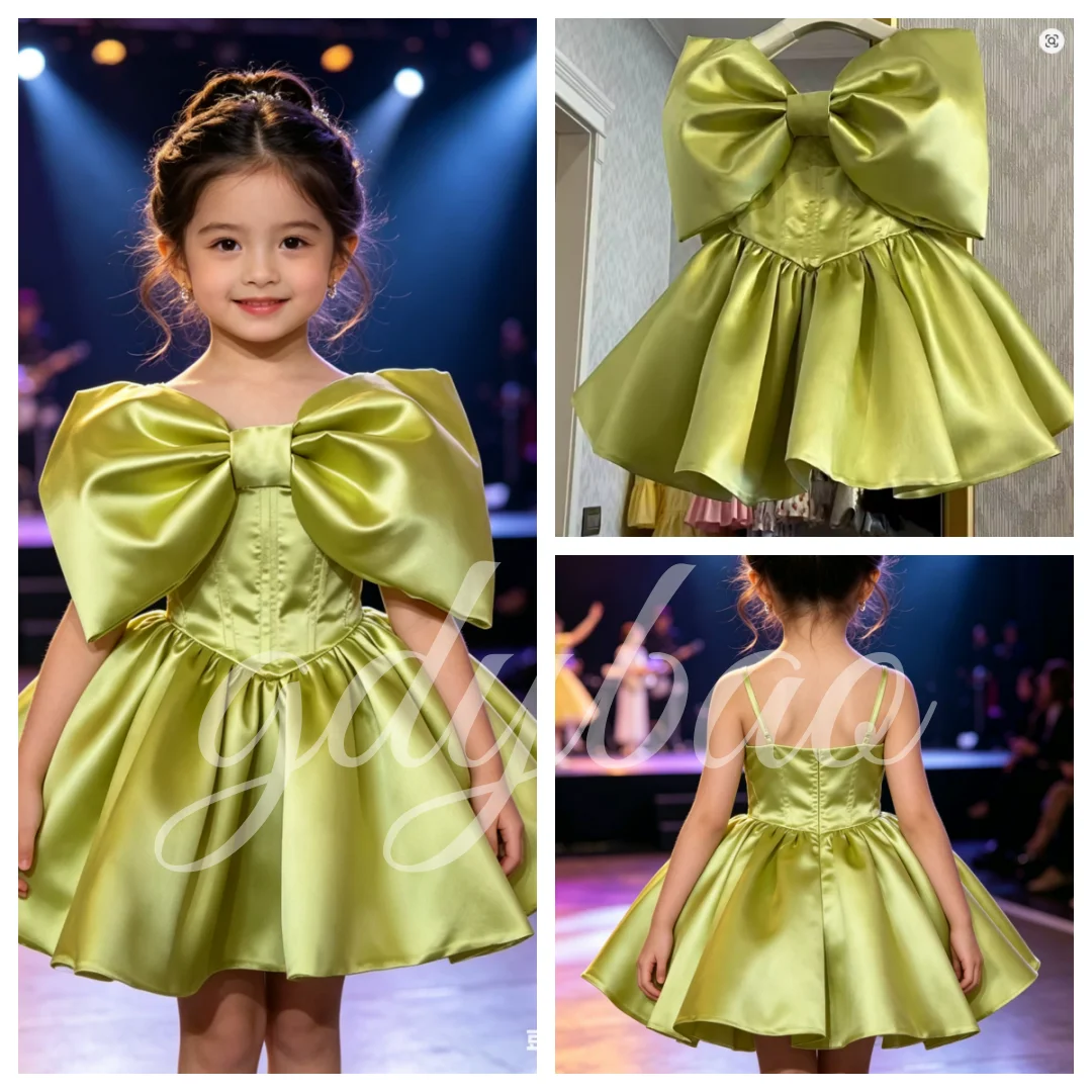 

Милое атласное платье с большим бантом для девочек на день рождения, без рукавов, А-силуэт, для выпускного вечера, нарядное платье для девочки-цветочницы, на заказ