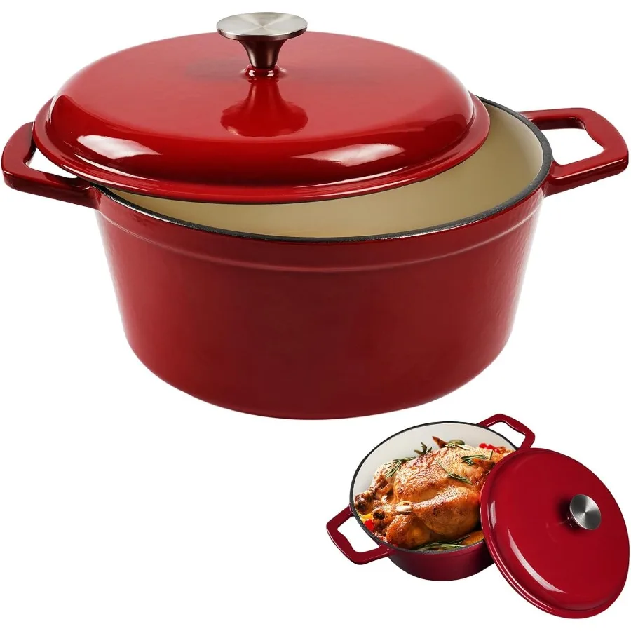 

4.75 Quart Enameled Cast Iron Dutch Oven Pot with Lid for Stews Braising and Bread Baking Heavy Duty Nonstick Cookware with Dua