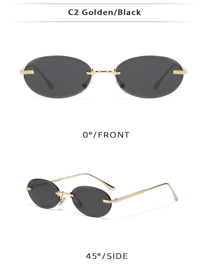 Y2K Punk Oval Randlose Sonnenbrille Frauen 2025, Luxus Marke Vintage Metall Kleine Rahmen Sonnenbrille Für Damen Retro Rahmenlose Shades – Detail 6