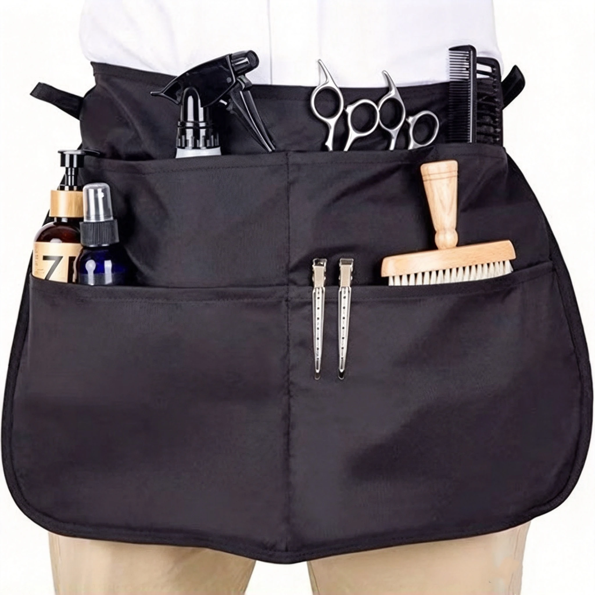 5pcs Waterproof Barber Waist Apron Adjustable Belt 5 Pockets Half Apron Professional Hairdresser Stylist Tool Storage Apron ﻿