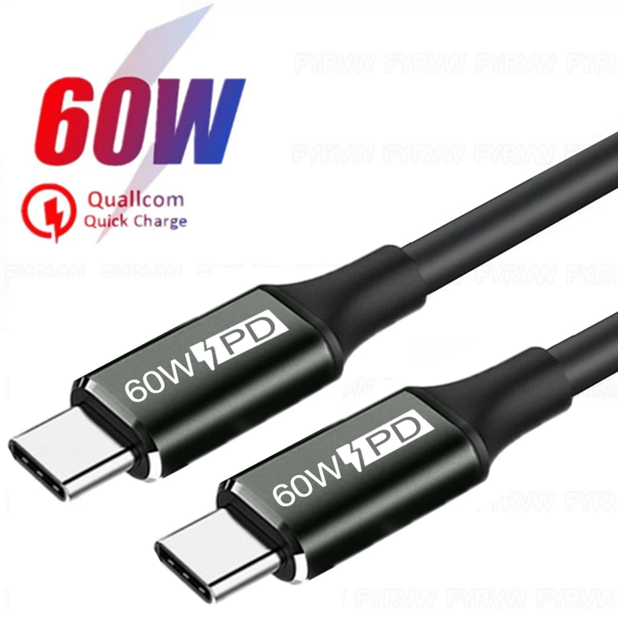 Type C to USB C Cable PD60W 3A Cable USB C Charger Cable Fast Charge QC3.0 QC4.0 Type C Charger for Plus Samsung S24 Note 20 Pro